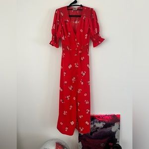 ASOS design button through maxi tea dress with shirred waist in floral print